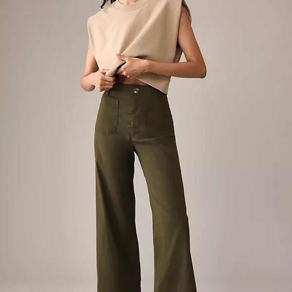 Anthropologie / Maeve Brand Colette Pant in Olive Green - Wide-Leg Pants